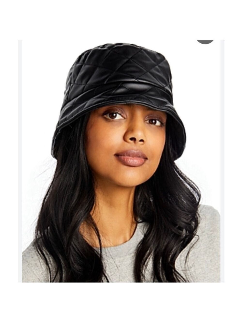 AQUA Black Quilted Faux Leather Bucket Hat Bloomingdale’s One Size